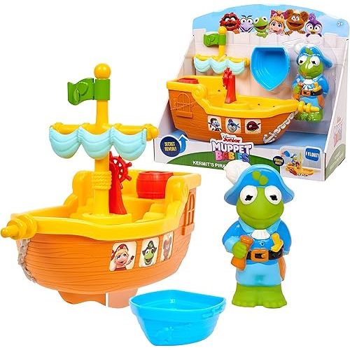 Just Play Disney Junior Muppet Babies Tub Time Cruiser with Kermit the Frog Figure, Bath Toy Boat, Officially Licensed Kids Toys for Ages 3 Up