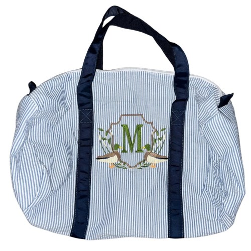 Navy Mallard Duck Seersucker Duffle Bag