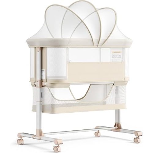 Kinder King Baby Bassinet Bedside Sleeper, Large Storage, Grey