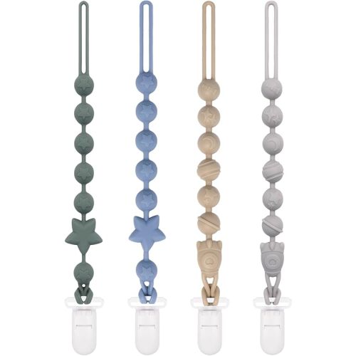 Babygoal Silicone Pacifier Clips 4 Pack, Pacifier Holder Clip for Baby Boy Girl Fits All Pacifier,Binky,Teething Toys and Teether-Neutral Color