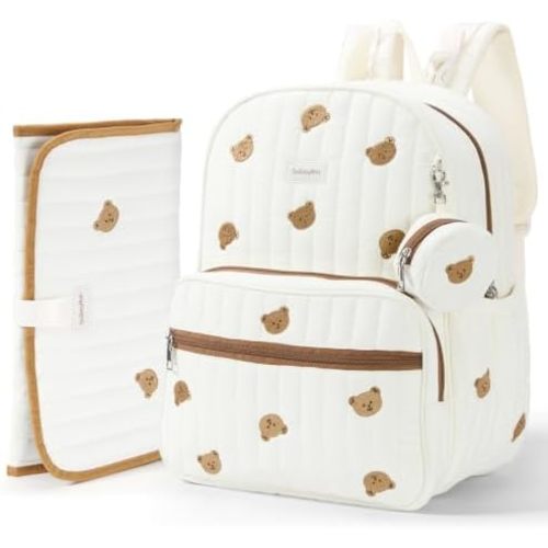 GOBABYMART Large Diaper Bag Backpack with Changing Pad, Insulated Bottle Pockets, Travel & Hospital Bag for Mom & Dad (Large - Beige Bears)