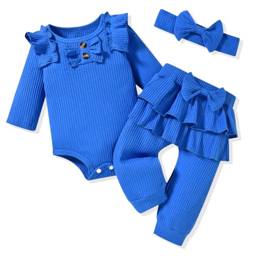 Aalizzwell Preemie Newborn Infant Baby Girls Clothes Ribbed Bodysuit Pants Set Fall Winter Outfits