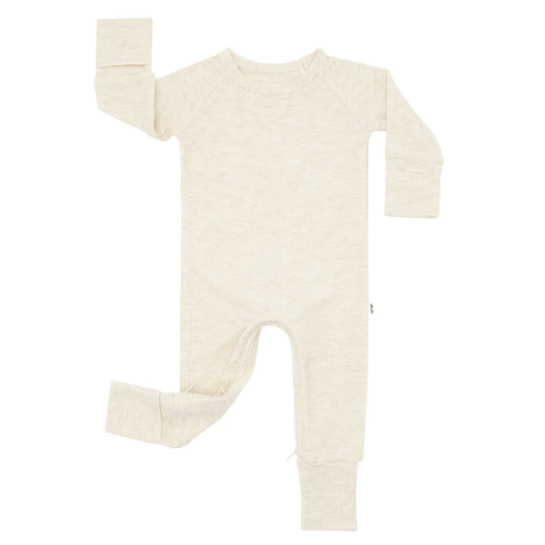 Heather Oatmeal Ribbed Crescent Zippy - Little Sleepies