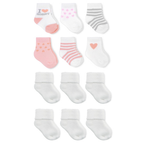 Carter's Child of Mine Baby Girls I Heart Mom & White Terry Cuff Socks, 12-Pack