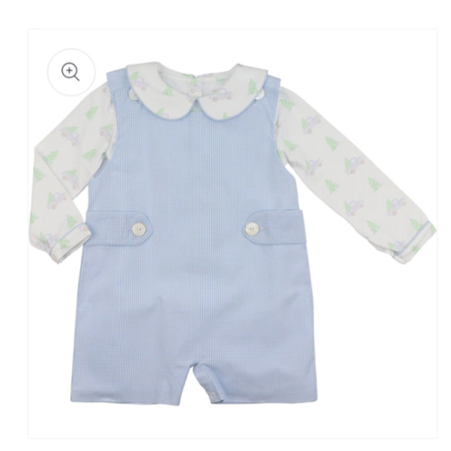 Blue Gingham Truck And Christmas Tree Short Romper Set – Cecil & Lou