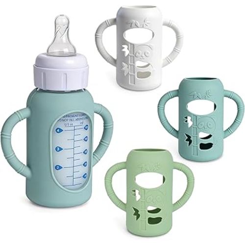 3 Pack Silicone Sleeves for Dr. Brown's Glass Bottles 4 OZ - Anti Breakage Baby Bottle Holder, Compatible with Dr. Brown's Glass Bottles for Babies with Handle(Not Compatible with Other Products)