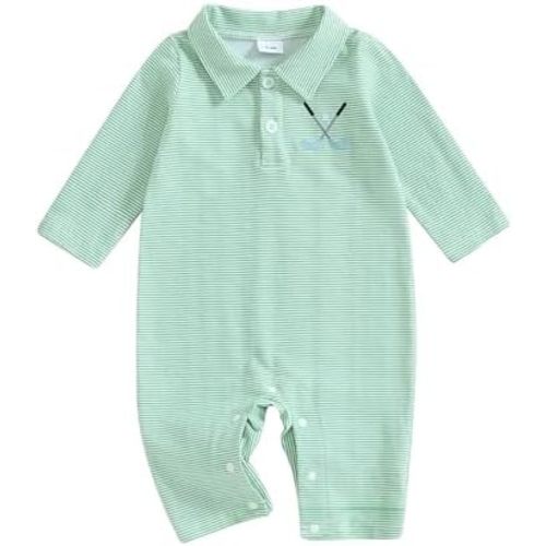 Newborn Baby Boy Golf Outfit Long Sleeve Golf Polo Romper Jumpsuit Button Lapel Jumpsuit Infant 1st Birthday Outfits
