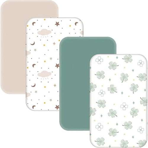 4 Pack Bassinet Sheets - 35"x20" Bedside Bassinet Sheets Compatible with Newton, Airclub, Ezebaby, AMKE(3 in 1) & Other Large Bedside Sleeper | Soft Neutral Bassinet Fitted Sheets for Boys Girls