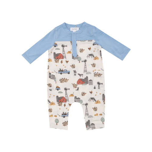Contrast Sleeve Romper, Hay Farmer Blue