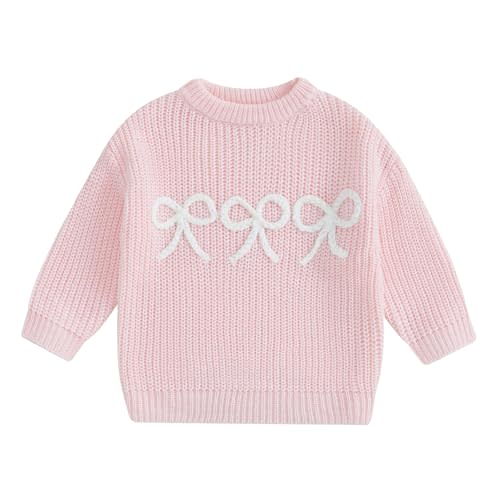 Toddler Baby Girl Sweater Bow Embroidery Warm Knitted Long Sleeves Pullover Infant Sweatshirt for Fall Winter