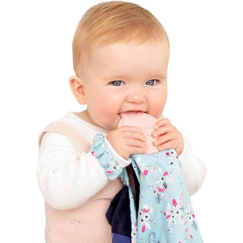 Cheeky Chompers Comfortchew | Baby Lovey with Silicone Teether & Sensory Tags | Soft Fleece Material, Attachable Loop, Machine Washable (Botanical Bloom)