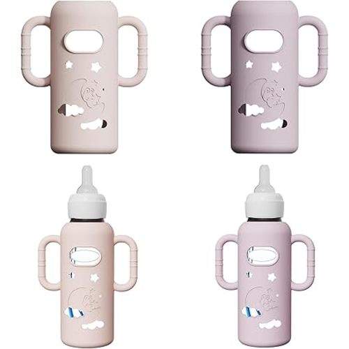 2 Pack Silicone Sleeves for Dr Brown's Glass Bottles, Drop Protection Bottle Sleeves with Handles, Anti Breakage Baby Bottle Protector Compatible with Dr. Brown's Newborn Glass Bottles,8 oz