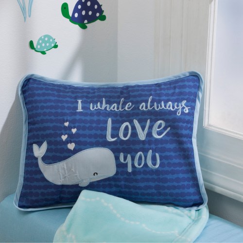 Lambs & Ivy Oceania Blue I Whale Always Love You Nautical Ocean Theme Decorative Nursery Throw Pillow