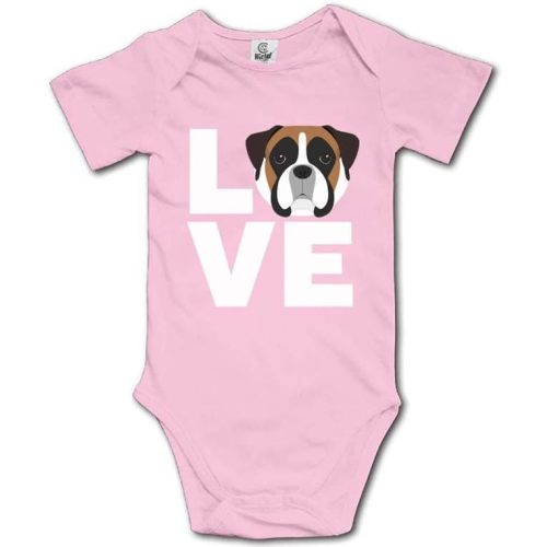 I Love Boxer Dog Baby Bodysuit Romper Unisex Short Sleeve Onesie