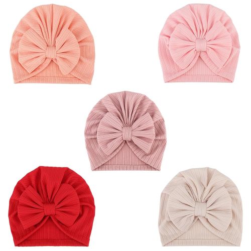 DRESHOW BQUBO 5 Pieces Newborn Baby Turban Hats Bow Baby Infant Beanie Breathable Toddler Cap for Baby Girls