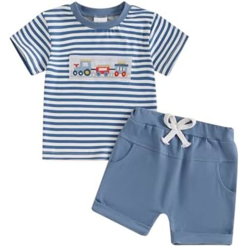 Toddler Baby Boy Summer Clothes Tractor Short Sleeve T-Shirt Elastic Waist Shorts Infant 2Pcs Outfit Set 3-24 M