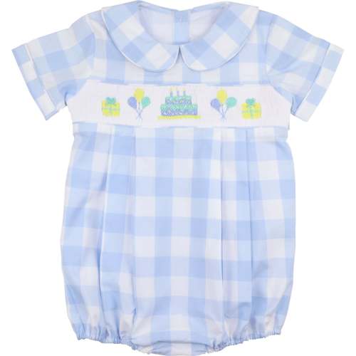 Blue Check Smocked Birthday Bubble – Cecil & Lou