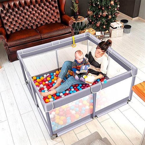 TODALE Baby Playpen for Toddler, Large Baby Playard, Indoor & Outdoor Kids Activity Center with Anti-Slip Base, Sturdy Safety Play Yard with Soft Breathable Mesh, Playpen for Babies(Gray,50”×50”) - Grey