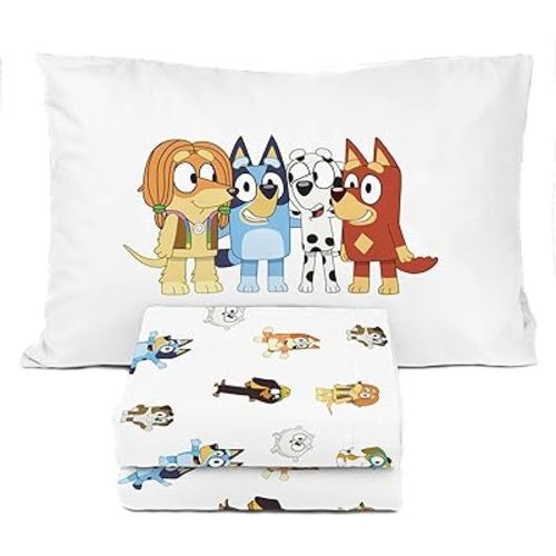 Bluey & Friends Toddler Sheet Set - 3 Piece Toddler Bedding Set Includes Pillow Cover - Super Soft Microfiber Sheets