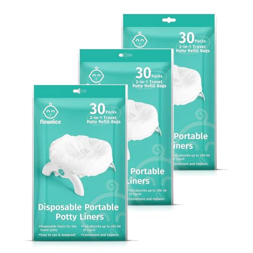 Newnice 90 Packs Disposable Potty Liners with 200ML Absorbent Pads, Travel Potty Refill Bags Compatible with OXO Tot 2-in-1 Go Potty,Potty Training Liners Fit Most Potty Chairs for Kids, Toddlers