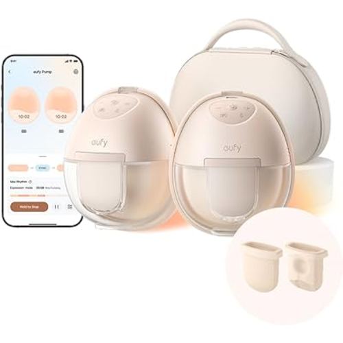 eufy Heated Wearable Breast Pump S1 Pro with Original Diaphragm (2-Pack), Slim Hands-Free Breast Pump with Industry-Leading HeatFlow™ Tech, Wireless Charging Case, App-Controlled OptiRhythm™