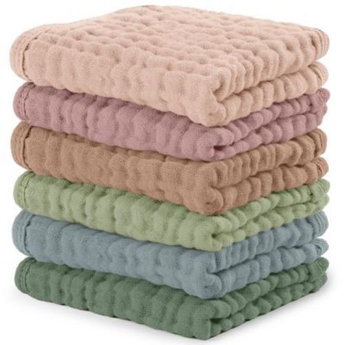 Baby Washcloths Muslin Cotton, Large 10”x10” by Comfy Cubs (Fern, Pack of 6)