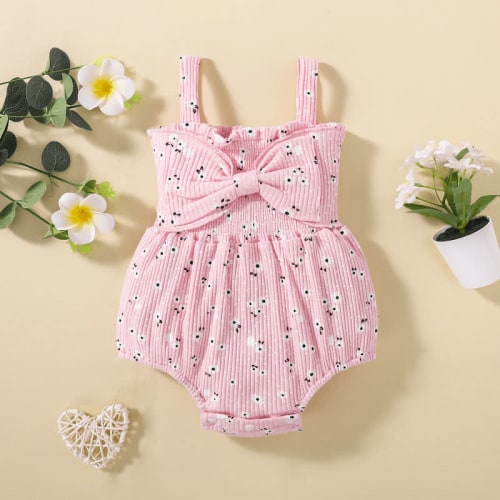 Baby Bowknot Florals Strap Bodysuit