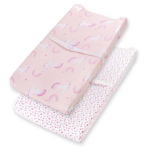 Little Star Organic Nursery Babies Changing Pad Cover, 2 Pack, Unicorn Dreams
