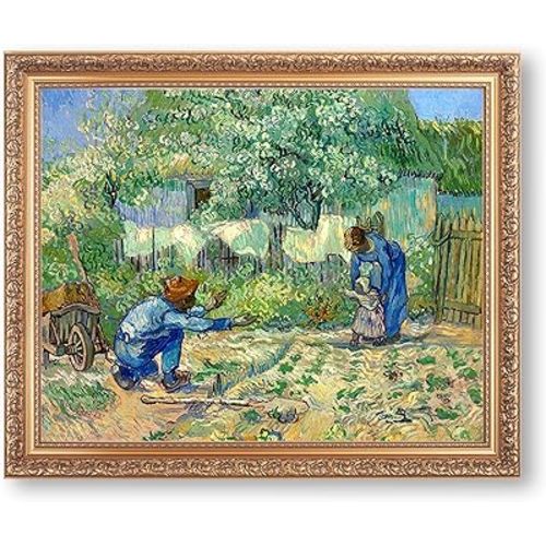 First Steps, after Millet by Vincent Van Gogh Framed Size:18X22 inches,Image Size:16x20 inches,Gold Frame The World Classic Art Reproductions,Wall Art for Home Decor