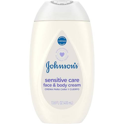 Johnson's Baby Sensitive Care Face & Body Baby Cream, Daily Moisturizing Baby Cream to Nourish & Comfort Dry, Sensitive Skin, Lightly Scented, No Greasy Feel, Hypoallergenic, 13.6 fl. oz
