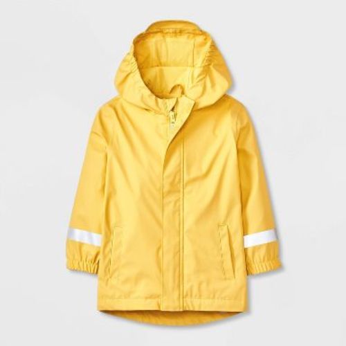 Toddler Solid Rain Coat - Cat & Jack™ Yellow 12M: Water-Resistant, Hooded, Elastic Cuffs, Reflective Details