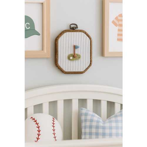 Golf Nursery Wall Art – Needle Felted Embroidery Hoop | Sporty Baby Boy Decor | Handmade Golf Themed Wall Hanging | Baby Shower Gift for Boy