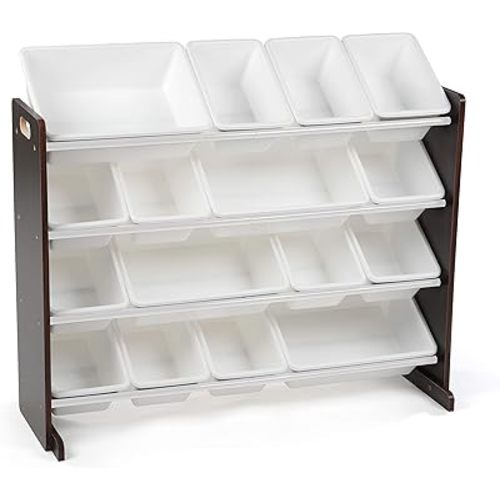 Humble Crew Extra-Large Toy Organizer, 16 Storage Bins, Espresso/White, 15.5D X 42W X 17.7H in