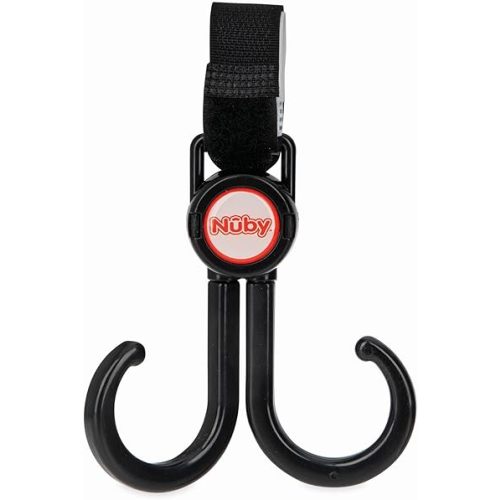 Nuby 2-in-1 Deluxe Adjustable Baby Stroller & Car Seat Hooks for Hanging Bags, Toys- Hang or Remove Items from Hooks with one Hand/ 2 Pack – 8 Pack, Black