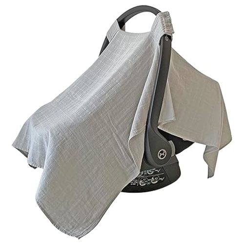 100% Organic Muslin Car Seat Covers for Babies Baby Car Seat Covers for Girls (Belgian Grey)