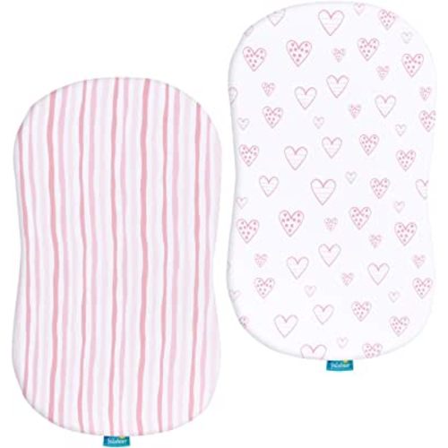 Bassinet Sheets Compatible with Halo Bassinest Swivel, Flex, Glide, Premiere & Luxe Series Sleeper, 100% Jersey Knit Cotton Sheets, Hourglass Bassinet Mattress Sheet, Pink Print for Baby