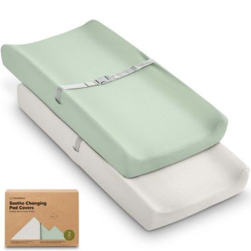 KeaBabies 2pk Soothe Changing Pad Covers for Girl, Boy, Organic Soft Cotton Contoured Diaper Changing Table Pad Covers (Woodland)