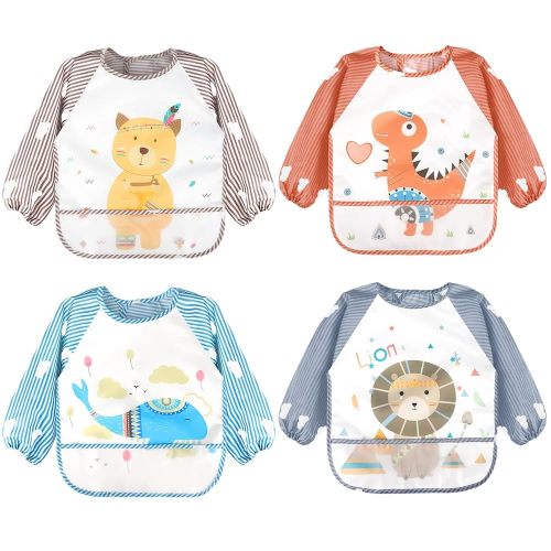 Accmor Long Sleeve Baby Bibs, Waterproof Sleeved Bibs Smock for Toddler Baby Girls Boys Eating Feeding