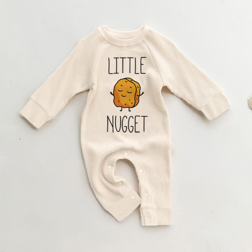 LITTLE NUGGET Baby Waffle Beige Romper