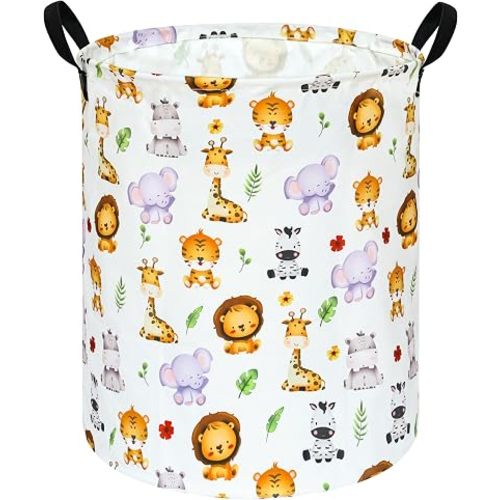 Kids Laundry Hamper Clothes Gift Basket Storage Laundry Baskets Organizer Bin with Handles for Nursery Room (Tiger Animals)