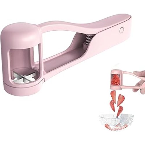 Luvan Grape Cutter for Toddlers 1-3, Grape Slicer Kitchen Gadget for Vegetable Fruit Salad Cake Decor, Stainless Steel Baby Grape Quarter Cutter Tool for Cherry Tomato Strawberry Blueberry - Pink
