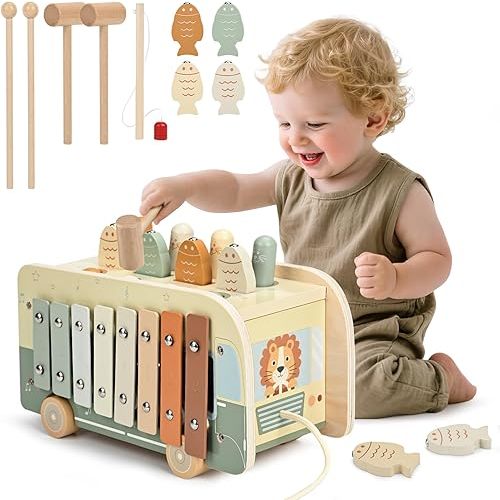 Vanplay Montessori Toys for 1 Year Old - Wooden Hammering Pounding Toys for One Year Old Girls Boy Gifts, 7 in 1 Learning Activities for Baby First Christmas Birthday Gifts for Toddlers 1-3-2-4