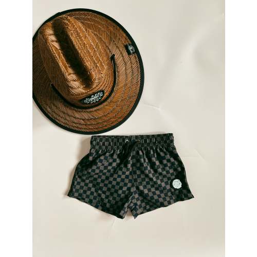 Black Checkered Swim Trunks