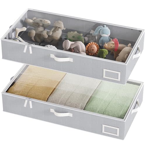 COYACOOL Under Bed Storage Containers, 2-Pack Underbed Storage Box, Collapsible Clothes Storage Bins with Handles and Lid, Medium Under Bed Organizers for Shoe, Blanket, Toy, Pillow, Sheet, Gray