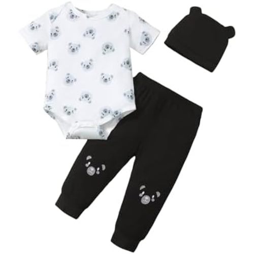 SUNNY PIGGY Baby Boy Clothes Newborn Infant Boys Outfits Romper Hat Pants 3PC Set 0-3 3-6 6-12 12-18 Month Clothing Gift