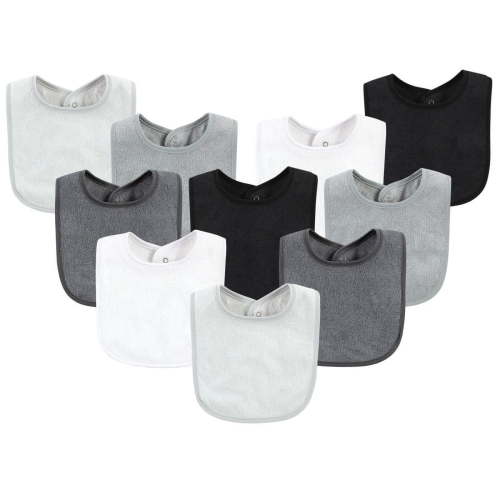 Hudson Baby Unisex Baby Rayon from Bamboo Bib with Waterproof Lining 10pk, Gray White, One Size