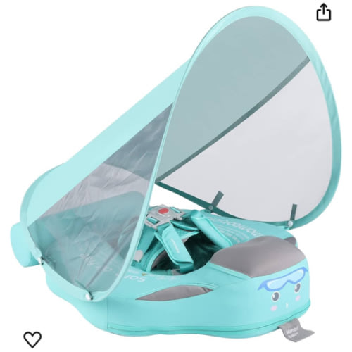 Newest Mambobaby Baby Swim Float with Canopy Non-Inflatable Infant Pool Float with Tail 3-24 Months Avoid Flip Solid Skin-Friendly Material for Toddler Boys Girls