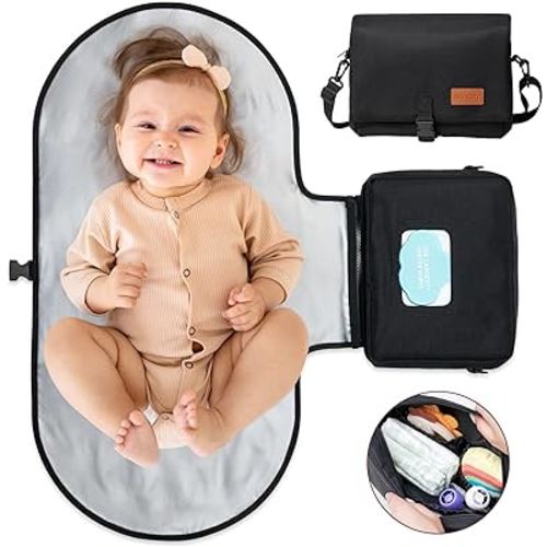 Momcozy 2-in-1 Diaper Changing Pad - Extra-Large Portable Diaper Pad 31.4x15.7 inch - Waterproof and Foldable for Newborns to Toddlers - Also Used As Adjustable Shoulder Bag with Wipes Pocket