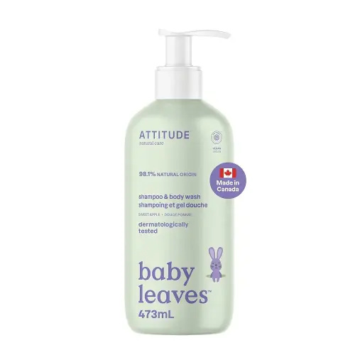 ATTITUDE Baby 2-in-1 Shampoo and Body Wash, Made in Canada, EWG Verified, Dermatologically Tested, Vegan, Sweet Apple, 473 mL