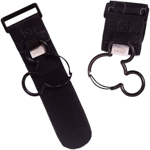 Disney Baby by J.L. Childress Mickey Mouse Stroller Hooks - Universal Stroller Clips with Non-Slip Straps - Durable Carabiners to Hold Water Bottles & Bags - 2 Pack - Disney Travel Accessory - Black